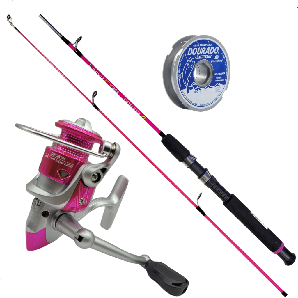 Kit Pesca Feminino Rosa Molinete 3 Rolamento + Vara e Linha em Oferta na Shopee