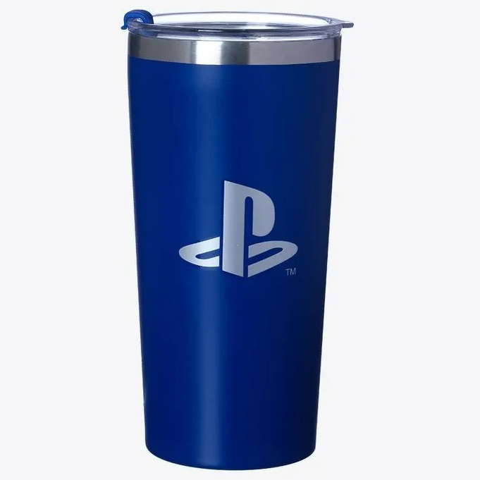 Copo Térmico Azul PlayStation Gamer Nerd com abridor bebida Oficial Quente Gelado 500ml