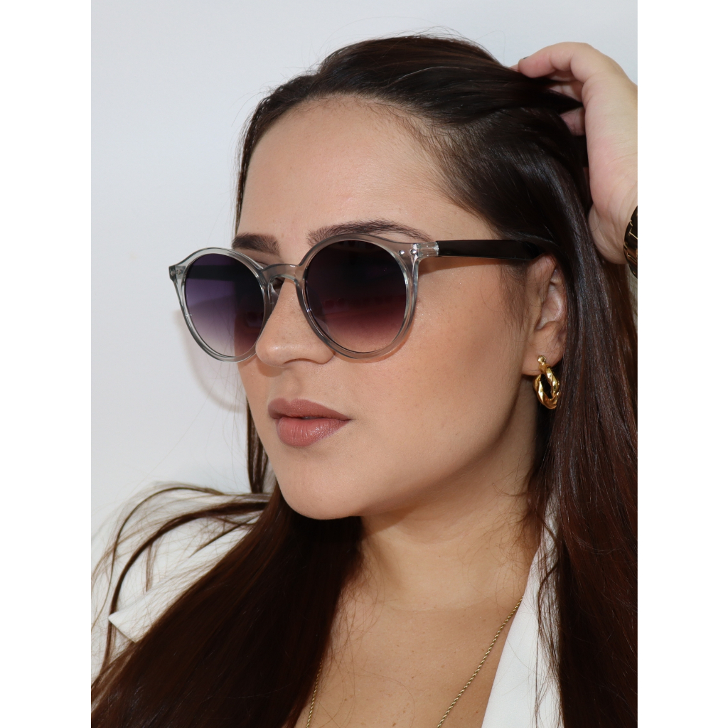 Óculos de Sol Cinza Cristal Redondo Gatinho Clássico Oldstyle Retrô Vintage uv40