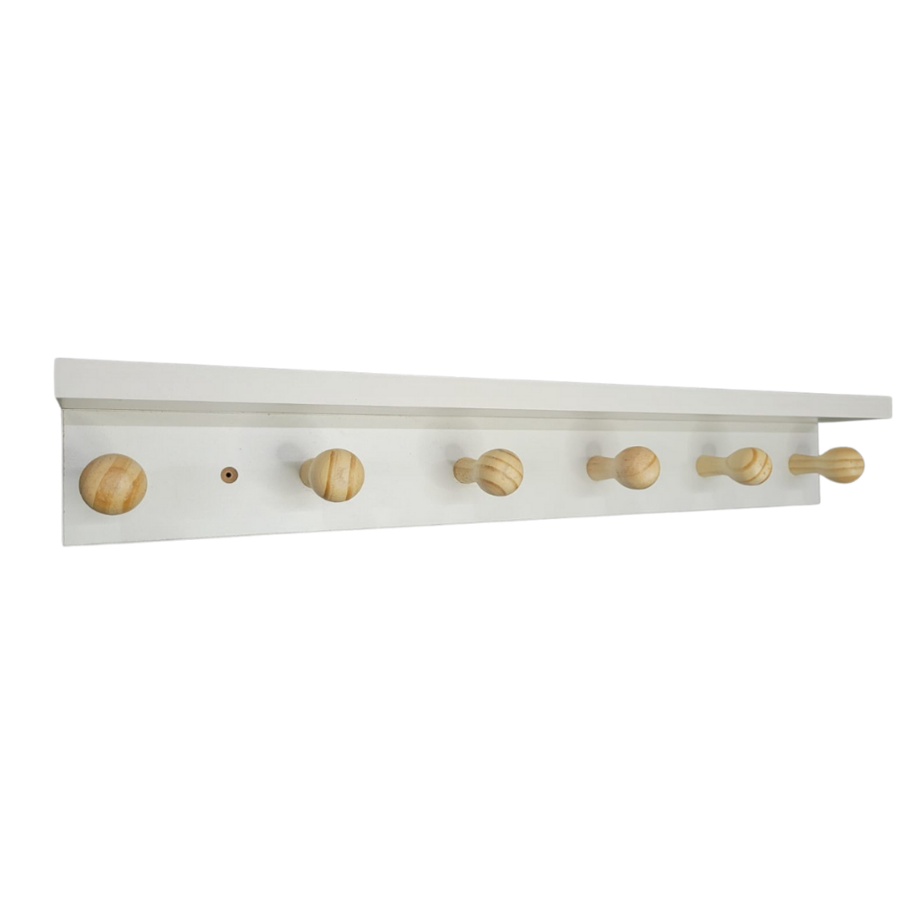 Suporte Cabideiro De Parede Porta Roupas 6 Ganchos 20kg + Prateleira Decorativa 100% MDF
