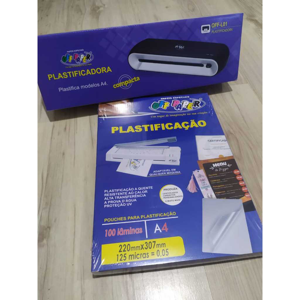 COMBO-A4 - Plastificadora e Laminadora A4 OFFL01 + Polaseal p/ Plastificação A4 0,05 c/ 100 folhas