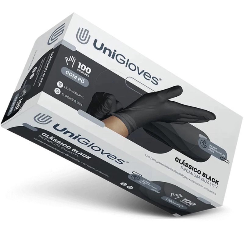 Luva de Procedimento látex com Pó Unigloves Preta cx com 100 Unidades em Oferta na Shopee
