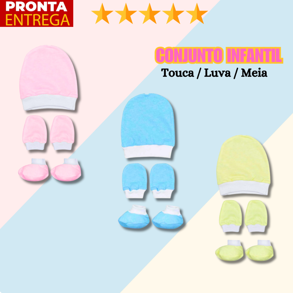 Conjunto Infantil Meia Sapatinho Luva E Touca Para Bebê em Oferta na Shopee