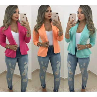 Blazer Feminino em Neoprene Casaco curto Varias Cores com babado Terninho Social aberto