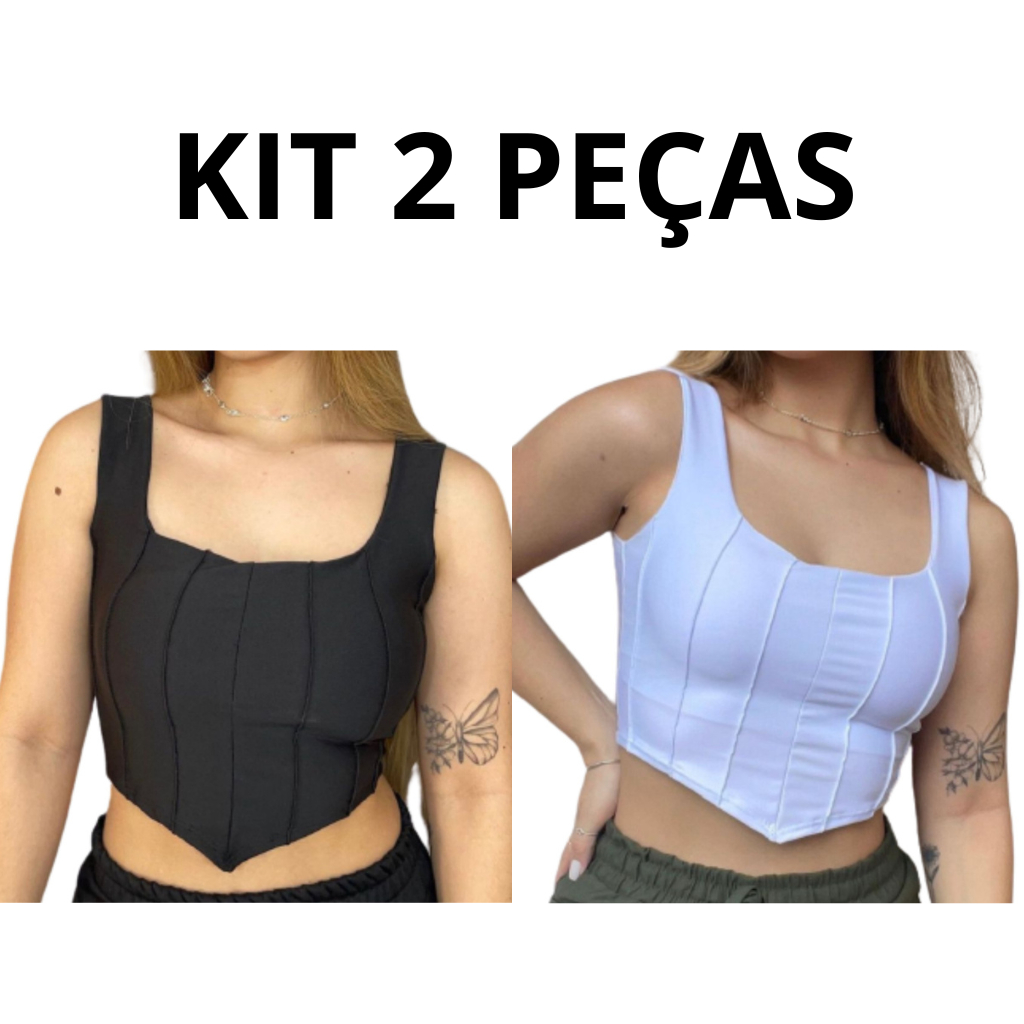 KIT 2 PEÇAS Cropped alça com risco e ponta SUPLEX COM BOJO