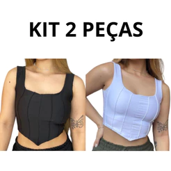 KIT 2 PEÇAS Cropped alça com risco e ponta SUPLEX COM BOJO