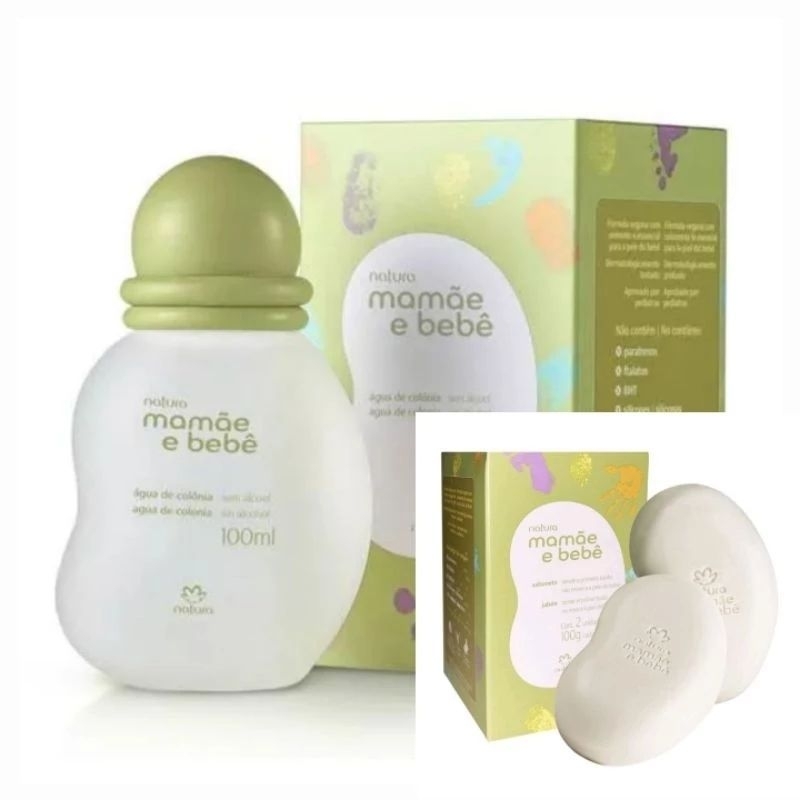 Kit Mamãe e Bebê Água de Colônia 100ml + Caixa de Sabonete  Mamãe e Bebê 2x100g em Oferta na Shopee