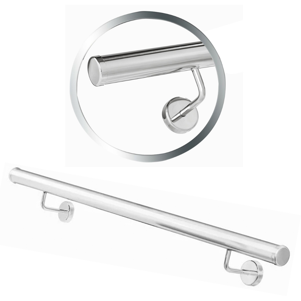 Tubo 1,00 Metro Corrimão Completo Parede Rampa Escadas Barra De Apoio Em Aço Inox Alto Brilho