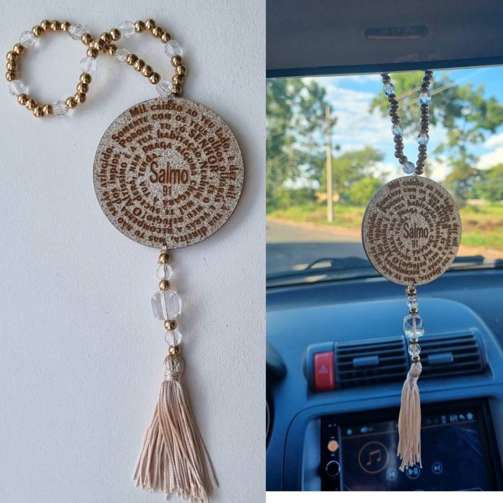 Enfeite Retrovisor de Carro Mandala Com Salmo 91, 23 e Orações em Oferta na Shopee