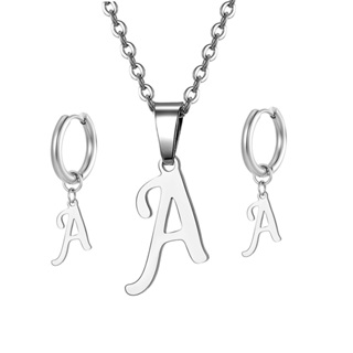 Não Escurece Conjunto Colar De Letra e Brinco de argola Em aço inox prateado prata Letra letras em Oferta na Shopee