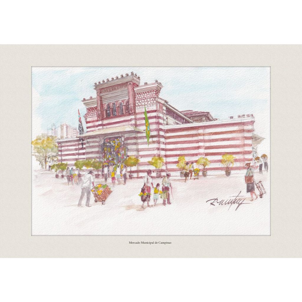 Pintura em Aquarela Mercado Municipal de Campinas | Quadro Decorativo | Decoração Elegante | A4