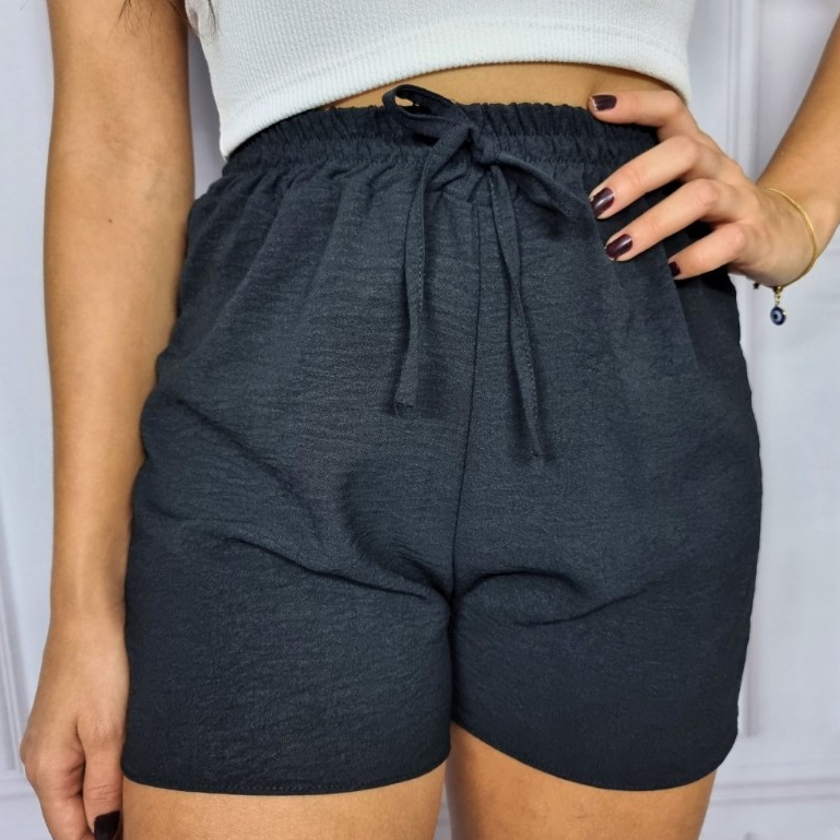 Short Duna Laço Feminino Laço Curto Cintura Alta Shorts Liso Bermuda Bege Fucsia Preto Verde Curto