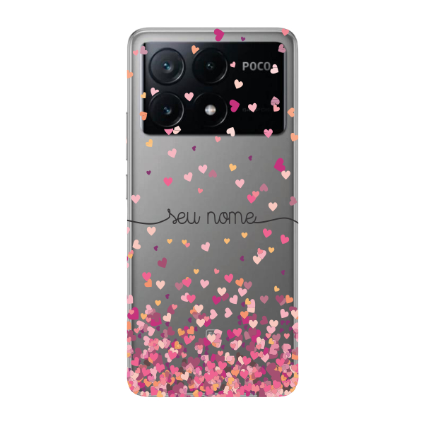 Capinha para Xiaomi Poco X6 Pro Anti Impacto Personalizada - Chuva de corações rosa com nome