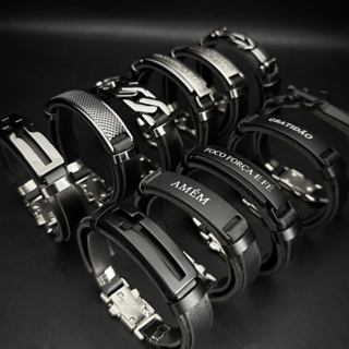 Pulseira Bracelete Masculina Feminina Couro Religiosa Pai Nosso Crucifixo Foco Força Fé Gratidão em Oferta na Shopee