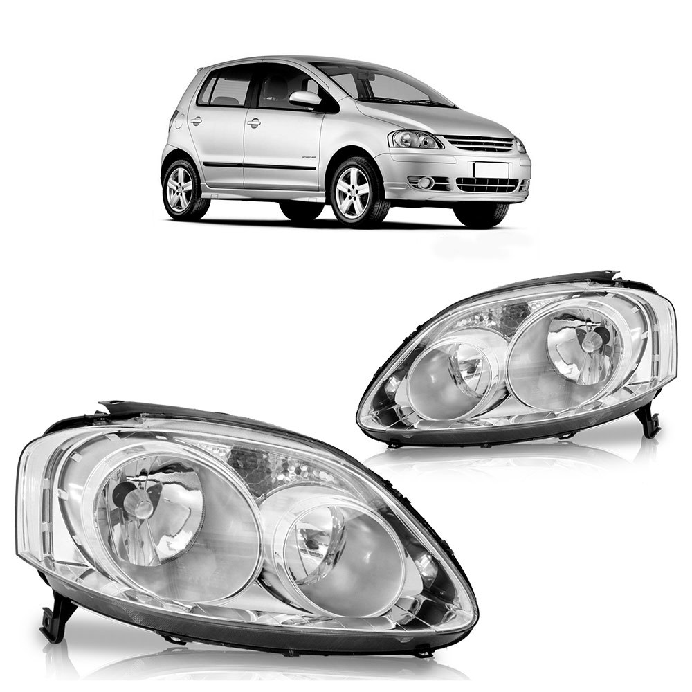 Farol Dianteiro Fox 2008 2009 2010 Máscara Cromada Lente Lisa Acrilico - Spare Parts and Accessories for Vehicles