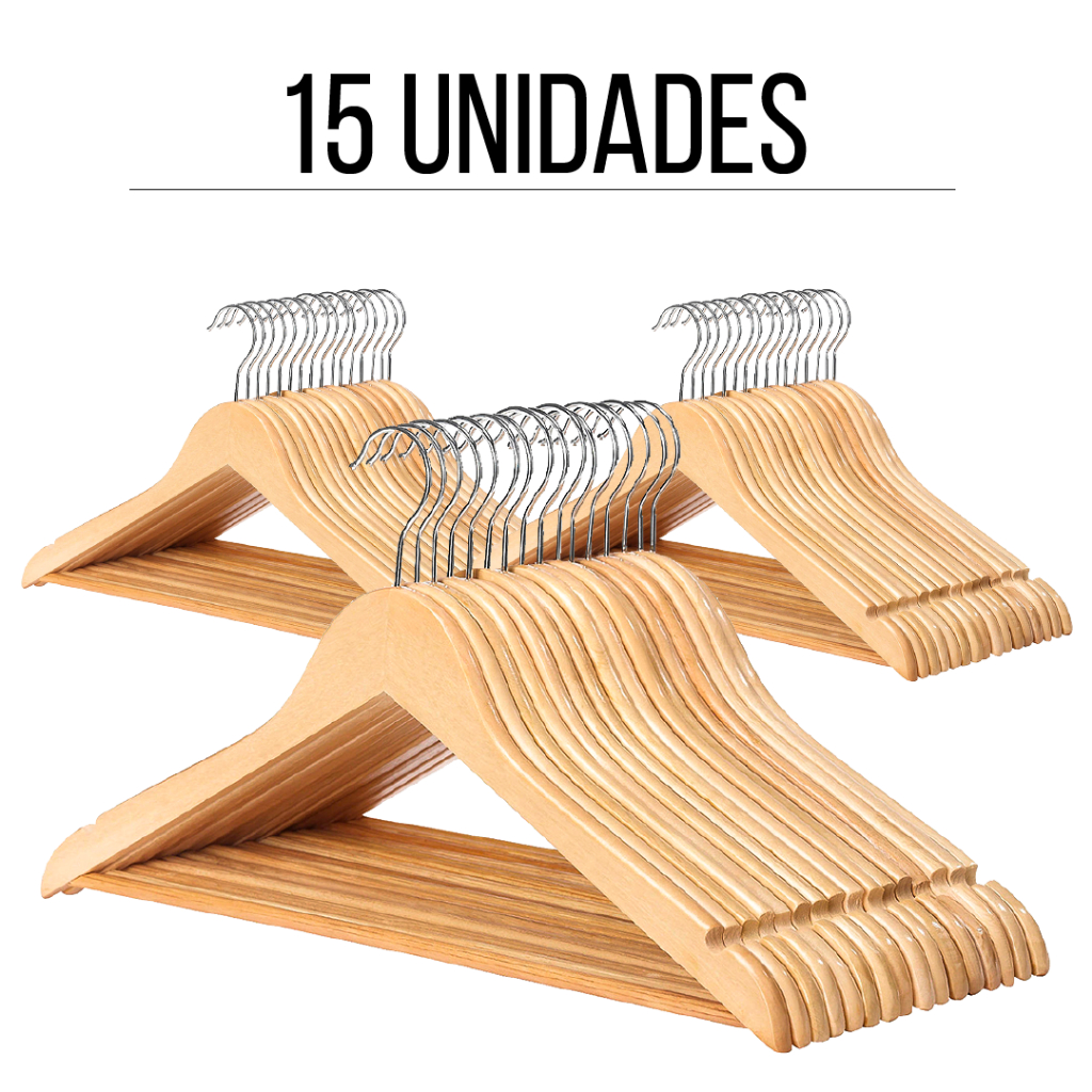 Kit 15 Cabide Madeira Premium para Roupas Marfim Atacado Envernizados Cabides