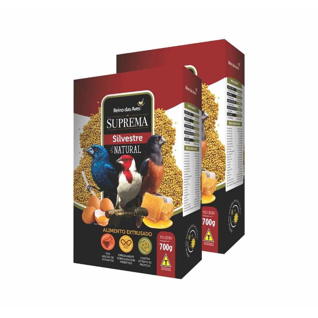 kit 2un Suprema Silvestre Natural Extrusada Curió Bicudo Azulão Coleira Cardeal 700gr - Reino Das Aves