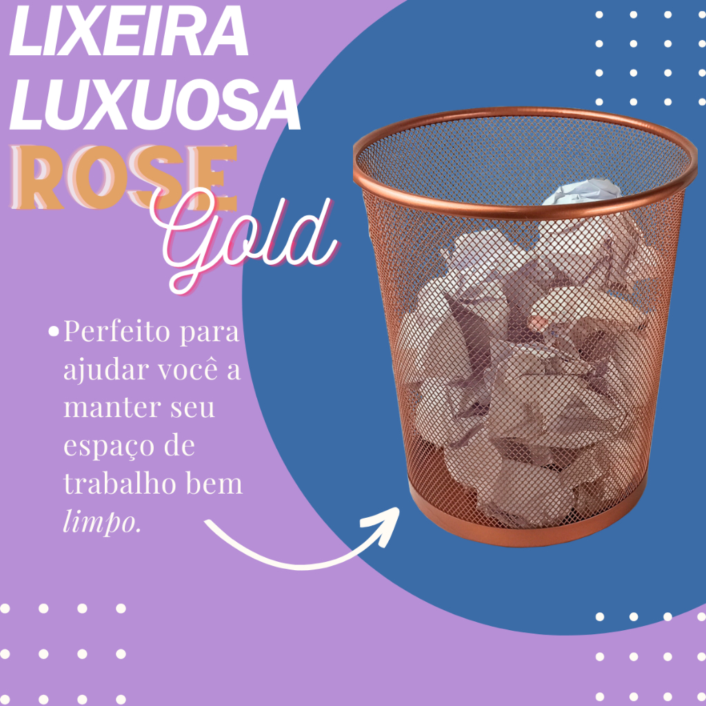 Lixeira Escritório Rose Gold Aramada 10L
