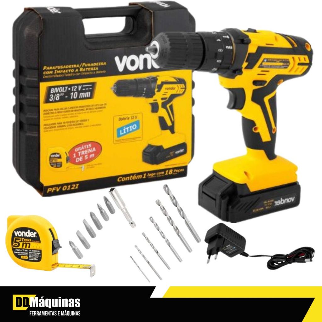 Furadeira Parafusadeira 12V Bivolt com 17 Peças PFV012I  - Vonder - Home & Living