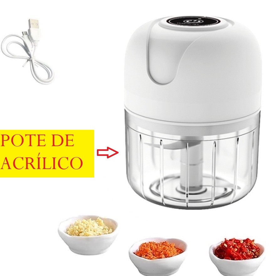 Mini Processador De Acrílico USB 250ML Elétrico de Alimentos Multicolorido Portátil Com 3 Lâminas De Aço Inox Bivolt