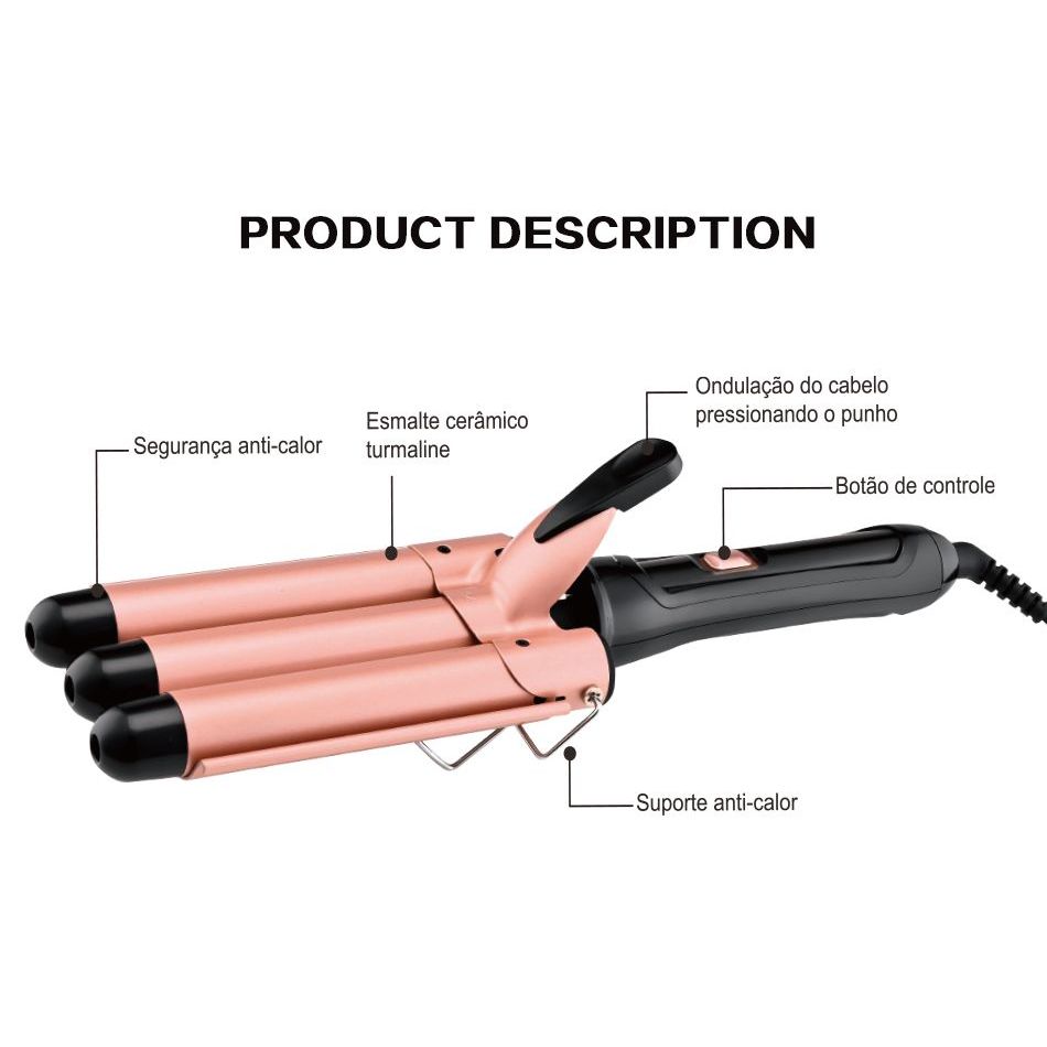 Chapinha Triondas Ondulador Formador Triplo 25mm 22mm Modelador de Cachos Onda Cabelo Cerâ...