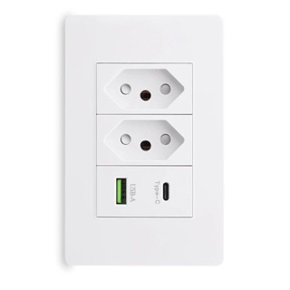 Tomada Usb Carregador Tipo C De Parede Bivolt 4x2 Branco