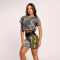 Conjunto Suplex Max Academia Feminino Estampado Cropped e Short Estampas Variadas