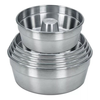 Kit 5 Forma De Bolo N14-16-18-20-22 Pudim padaria Redonda de Aluminio com furo em Oferta na Shopee