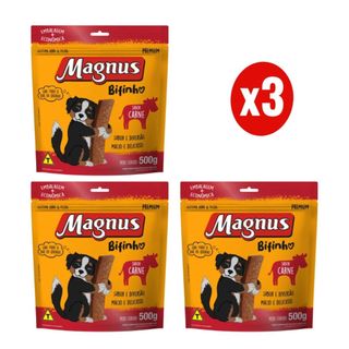 Kit 3 Magnus Bifinhos Mastigáveis 500g para Cães Sabor Carne Adimax em Oferta na Shopee