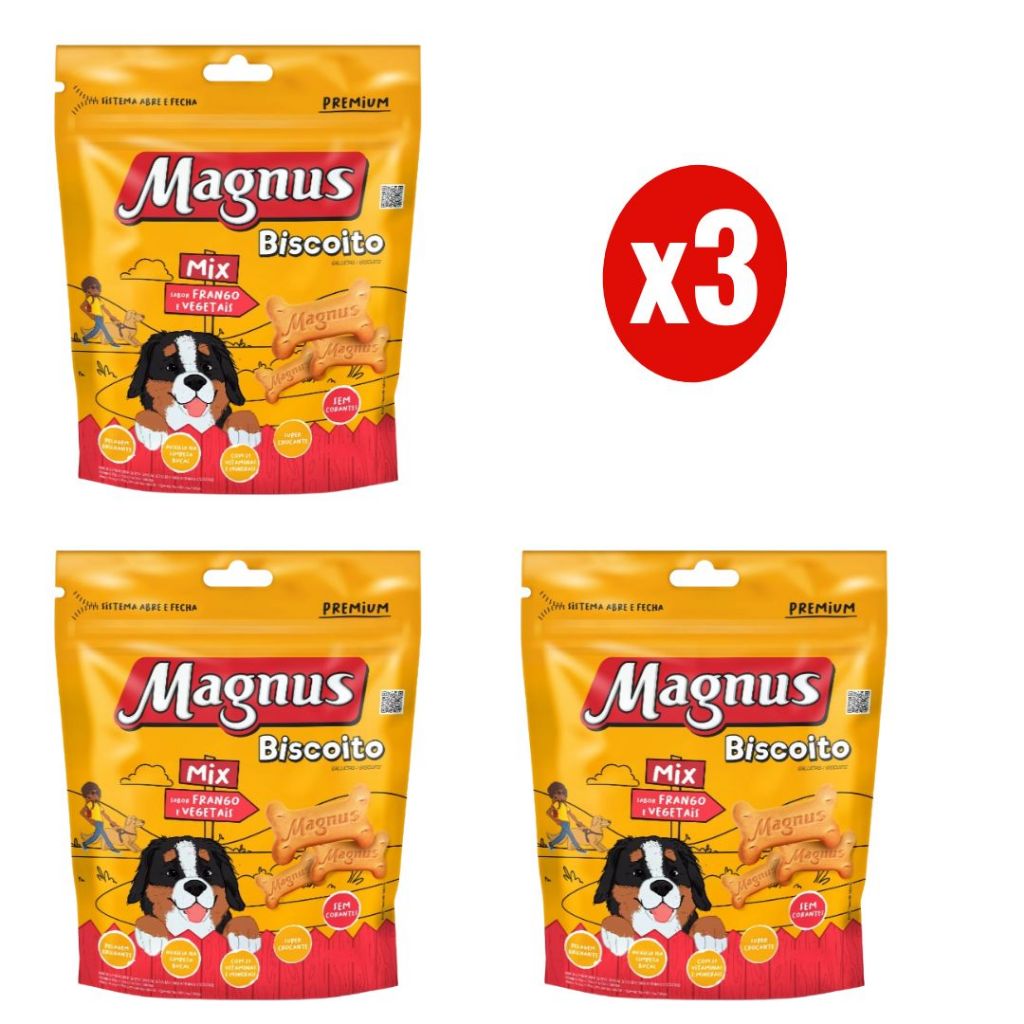 Kit 3 Magnus Biscoito Mix 1Kg para Cães Adultos Adimax - Pets