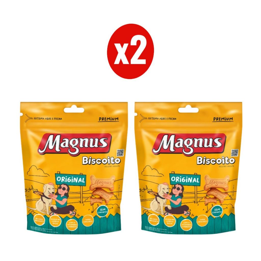 Kit 2 Magnus Biscoito Original 1Kg para Cães Adultos Adimax - Pets