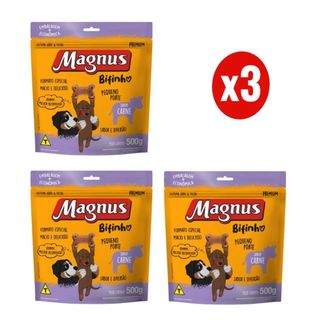 Kit 3 Magnus Bifinhos 500g para Cães Pequeno Porte Sabor Carne Adimax em Oferta na Shopee