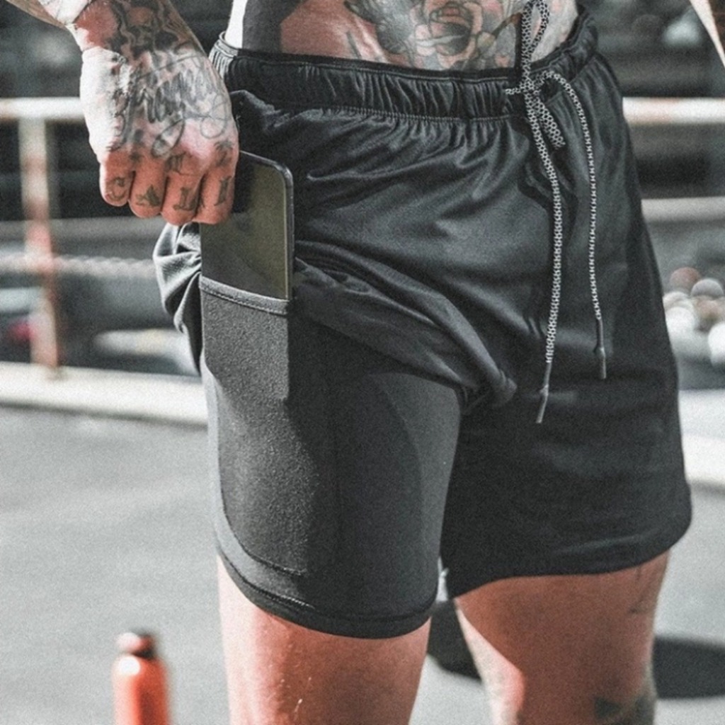 Shorts 2 Em 1 Masculino Dry Fit Para Academia Com Bolso Interno em Oferta na Shopee