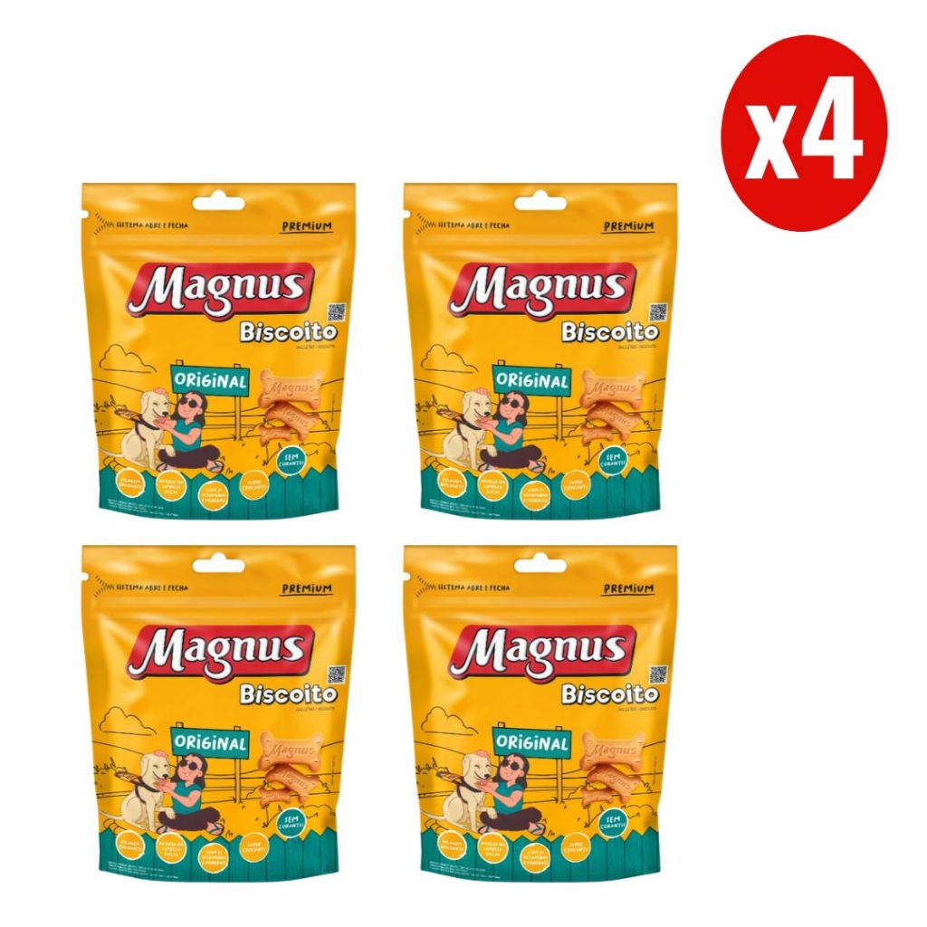Kit 4 Magnus Biscoito Original 1Kg para Cães Adultos Adimax - Pets