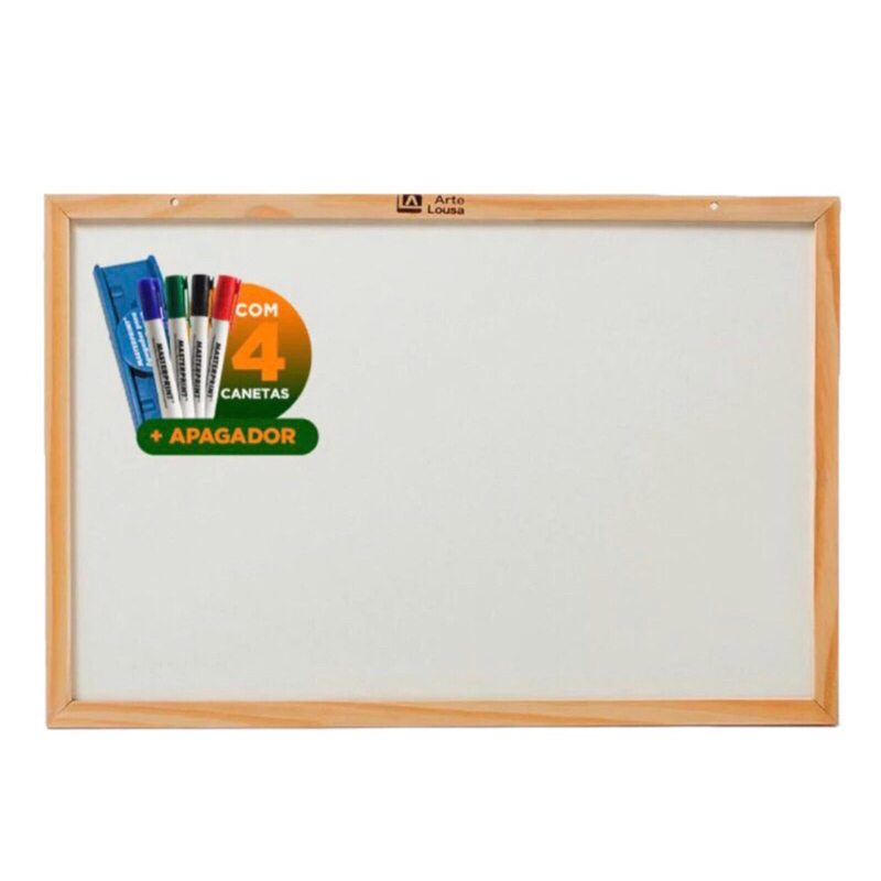 Quadro Branco 120X90 Moldura em Madeira Escolar Grande + 4 Canetas + 1 Apagador - Lousa Branca Bem Lisinha e Fácil de Apagar Com Caneta e Apagador