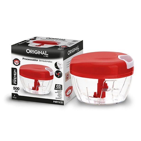 Processador Manual 500ml 3 Lâminas 12X9X12CM Multiuso Alimentos Alho Frutas Cogumelos Triturador