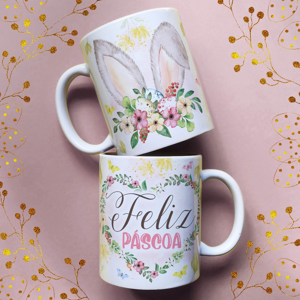 Caneca Personalizada Feliz Páscoa Abençoada Coelhinho Para Presente em Oferta na Shopee