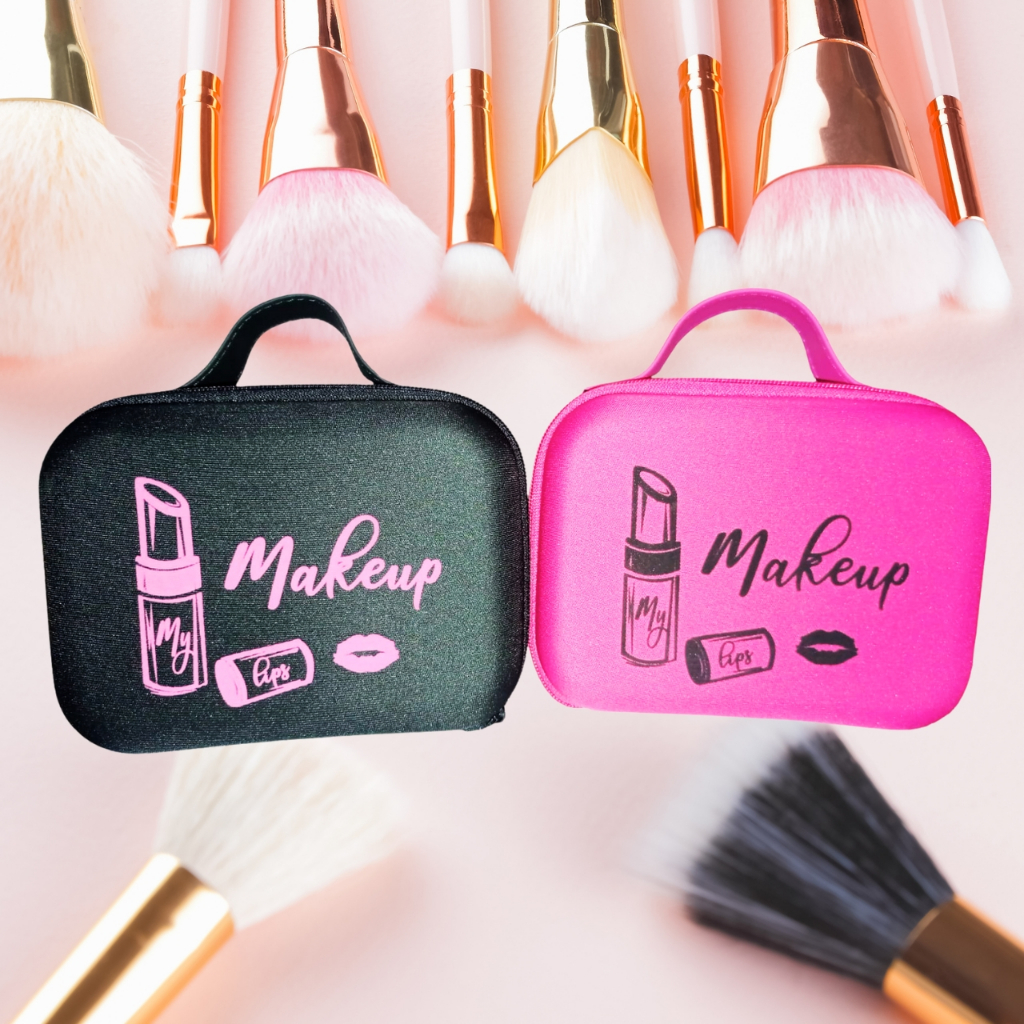 Maleta Para Maquiagem Multiuso Organizadora Rosa Preta Porta Objeitos Com Alça Makeup Batom Base Bolça De Mão Mulheres