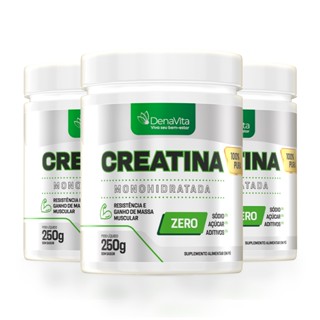 kit 3x Creatina Pura 100% Monohidratada Creatine Micronizada 250g, Ganho de Força, Massa Muscular.- DENAVITA