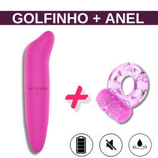 kit Golfinho Estimulador Ponto G Bullet Masturbador + Anel Peniano Com Vibrador Retarda E Excita - Sex Shop Adulto