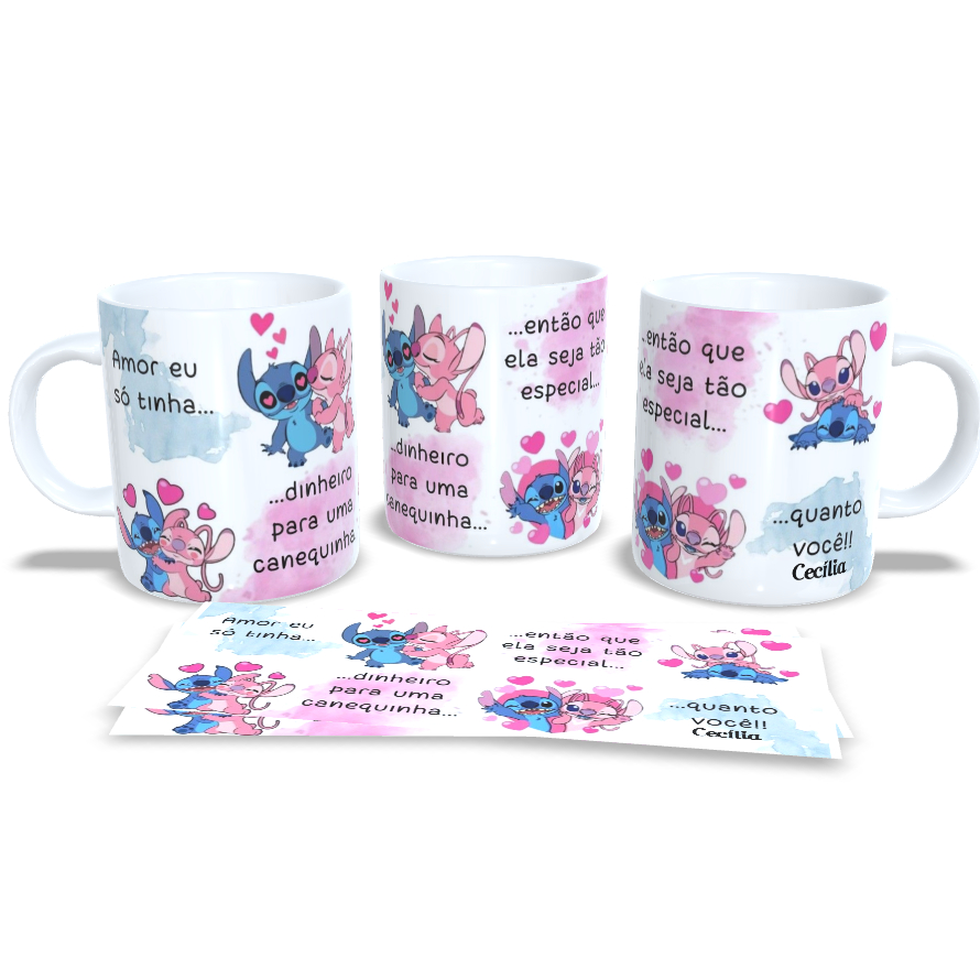 Caneca Stitch e Angel Amor eu só tinha dinheiro para uma canequinha... Personalizada com nome