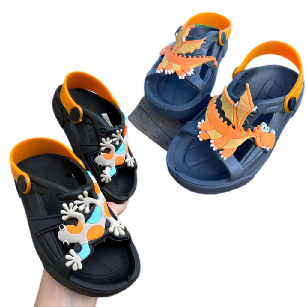 Kit 2 Pares Sandália Infantil Menino Dinossauro + Sandalia Lagartixa Masculina Confortável