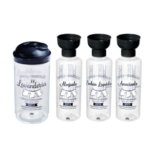 Kit Porta Sabão Amaciante Alvejante C/ Tampa Dosadora Colorido 4 Pçs em Oferta na Shopee