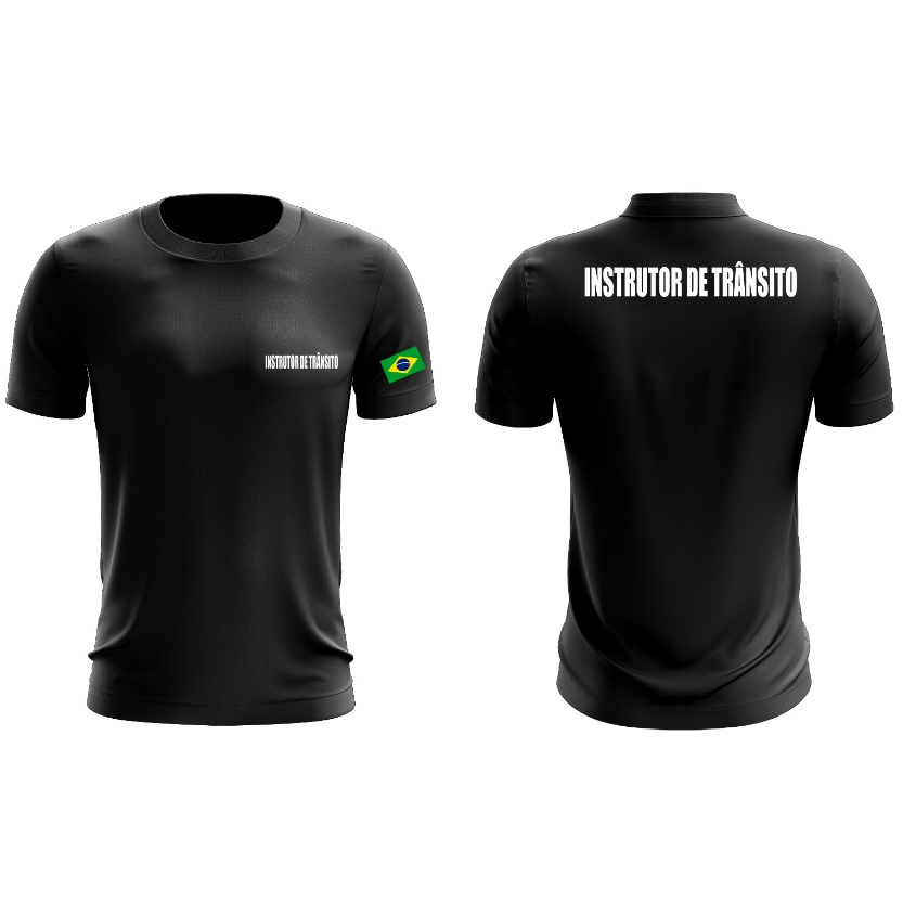 Camiseta  Uniforme Profissional Empresa de Instrutor de Trânsito Fardamento Farda Camisa Manga Curta Preta Logo