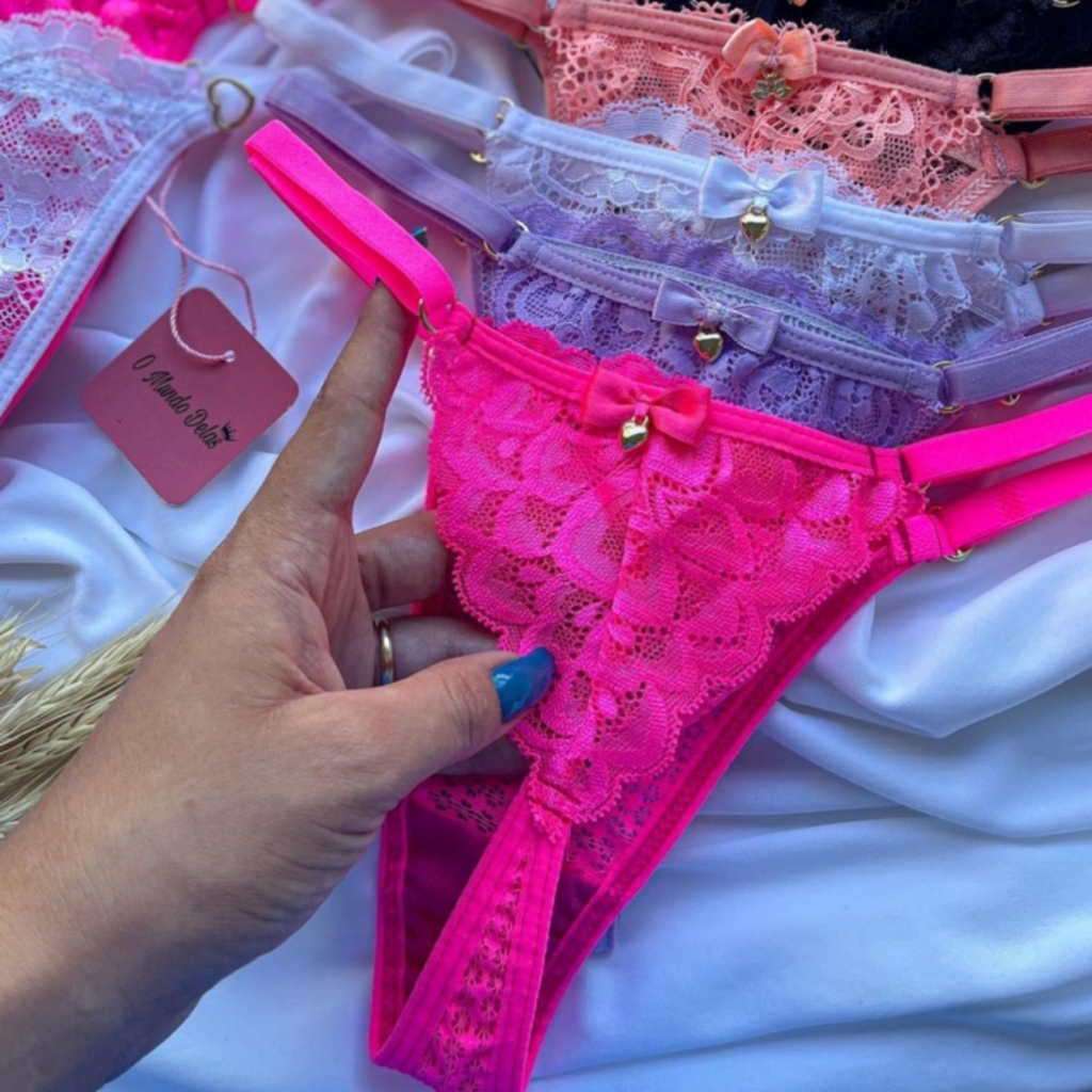 Kit 8 Tangas Sexy Em Renda Fio Dental Coração Calcinha Feminina