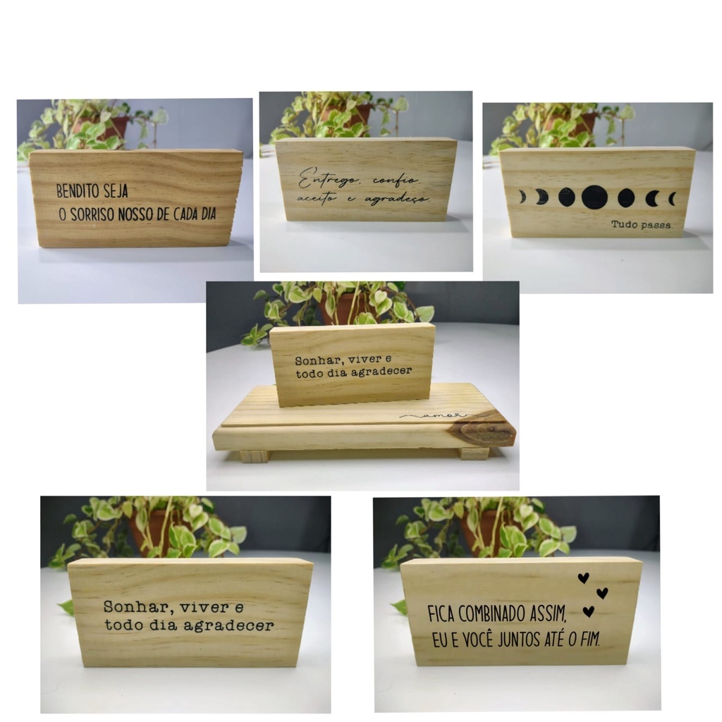 Enfeite para rack ou estante placa com frases decorativas pinus desenhos mdf duravel moderno lar