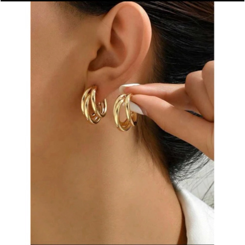 Brinco Argola 3 Fios Banhado a Ouro - Elegante e Atemporal