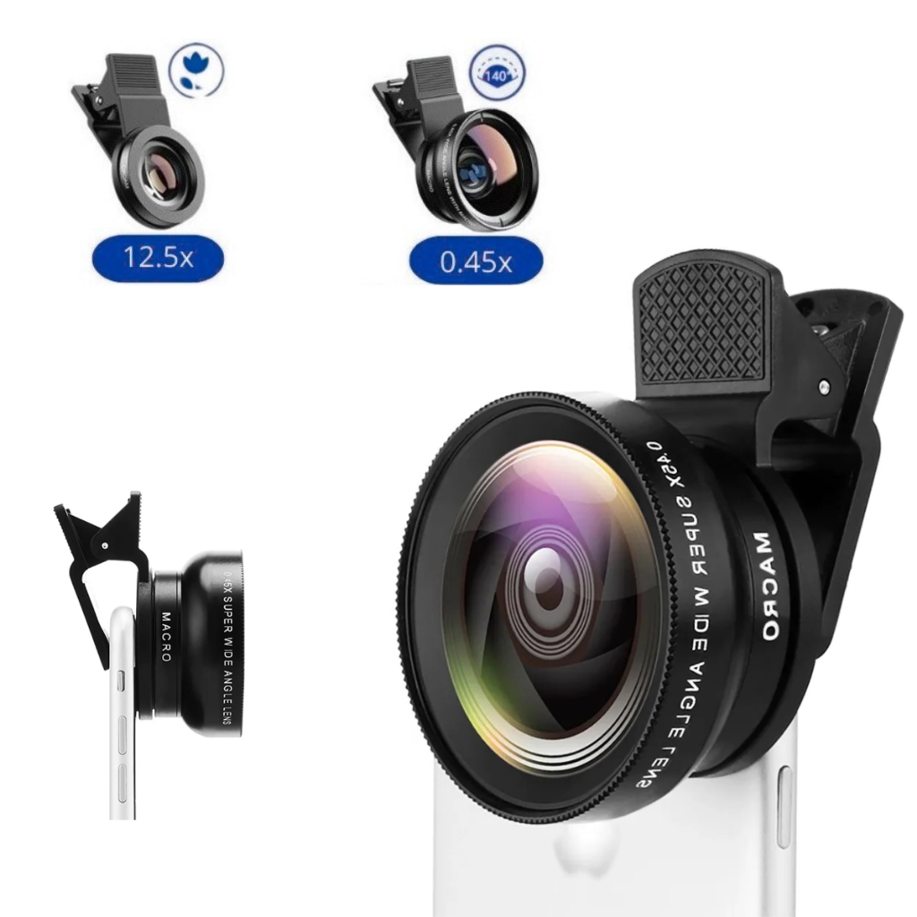 Lente Celular Super Ângulo Amplo 0,45x e Macro 12,5x Detalhes Sobrancelhas Olhos Cílios Íris Unhas Zoom Personal Beauty  Lente Grande Angular 2 em 1 Universal Compativel Apple Samsung Celular Smartphone Tablet Original Fotos com Qualidade