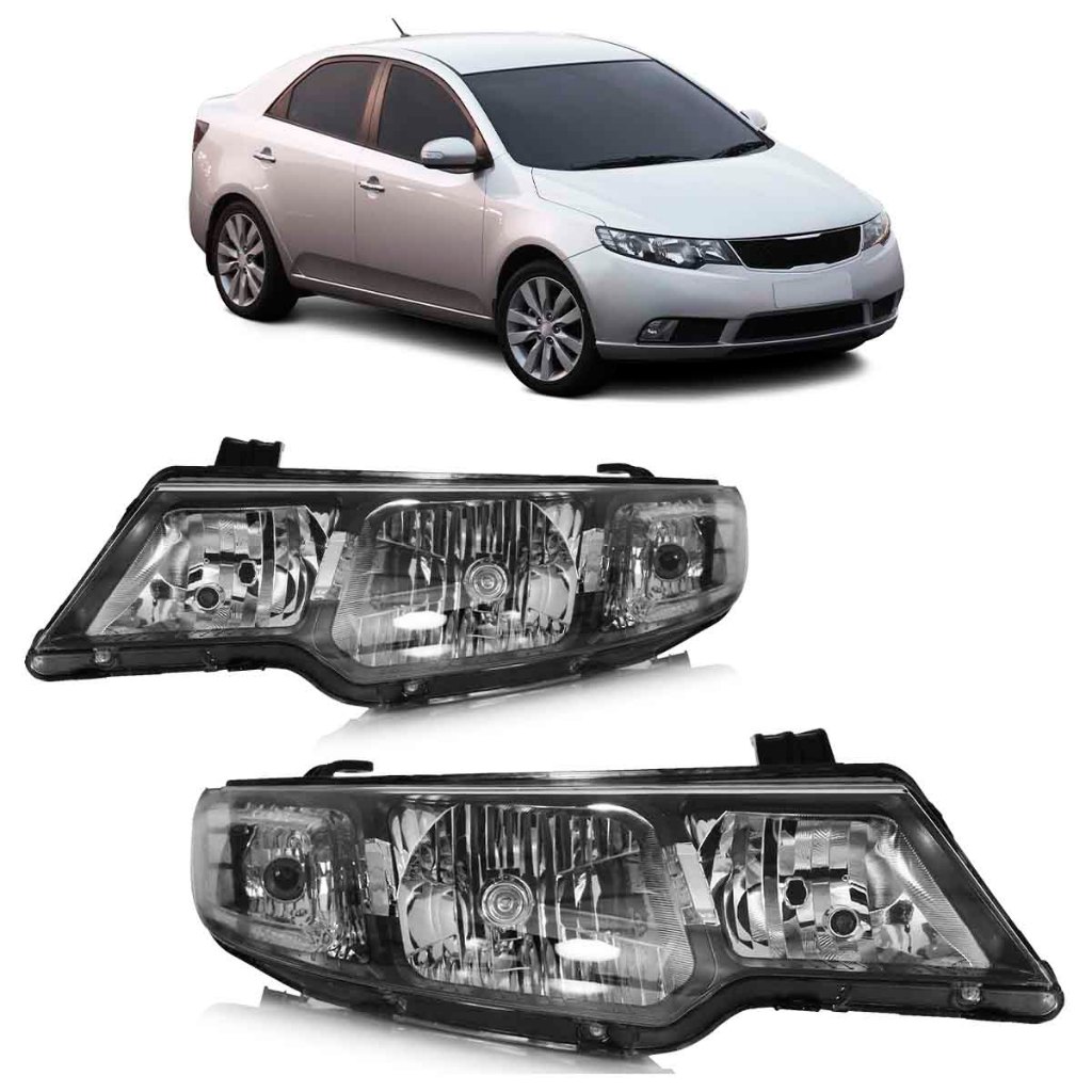 Farol Dianteiro Cerato 2009 2010 2011 2012 Máscara Negra Foco Duplo Lente Acrilico