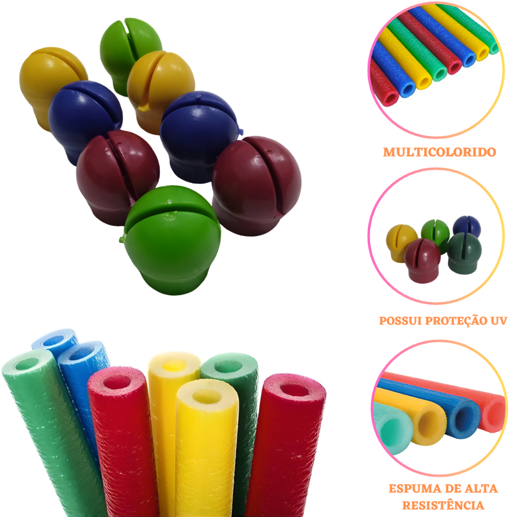 Kit Acessórios Com 6 Isotubos + 6 Ponteiras Para Cama Elástica Pula Pula Nacional  1,40m 1,83m 2,30m 2,44m 3,05m